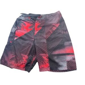Oakley‎ Software Board Shorts Men's Size 32 Black & Red Hawaiin Style